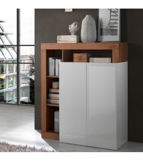 Buffet HAMBURG – Blanc laqué brillant / Bois Mercure
